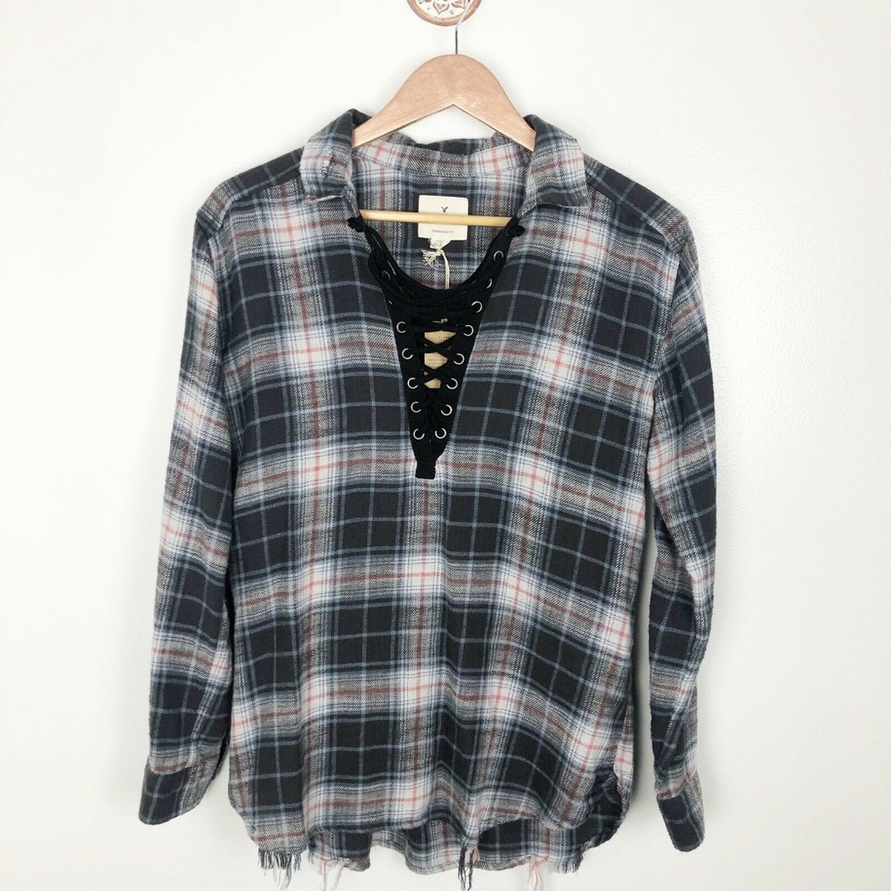 NEW American Eagle Oversized Fit Lace-up Flannel